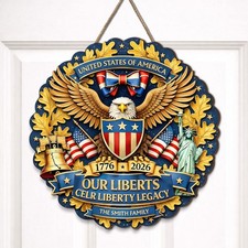 Personalized USA 250 Anniversary Door Sign, Patriotic Eagle Wooden Door Sign
