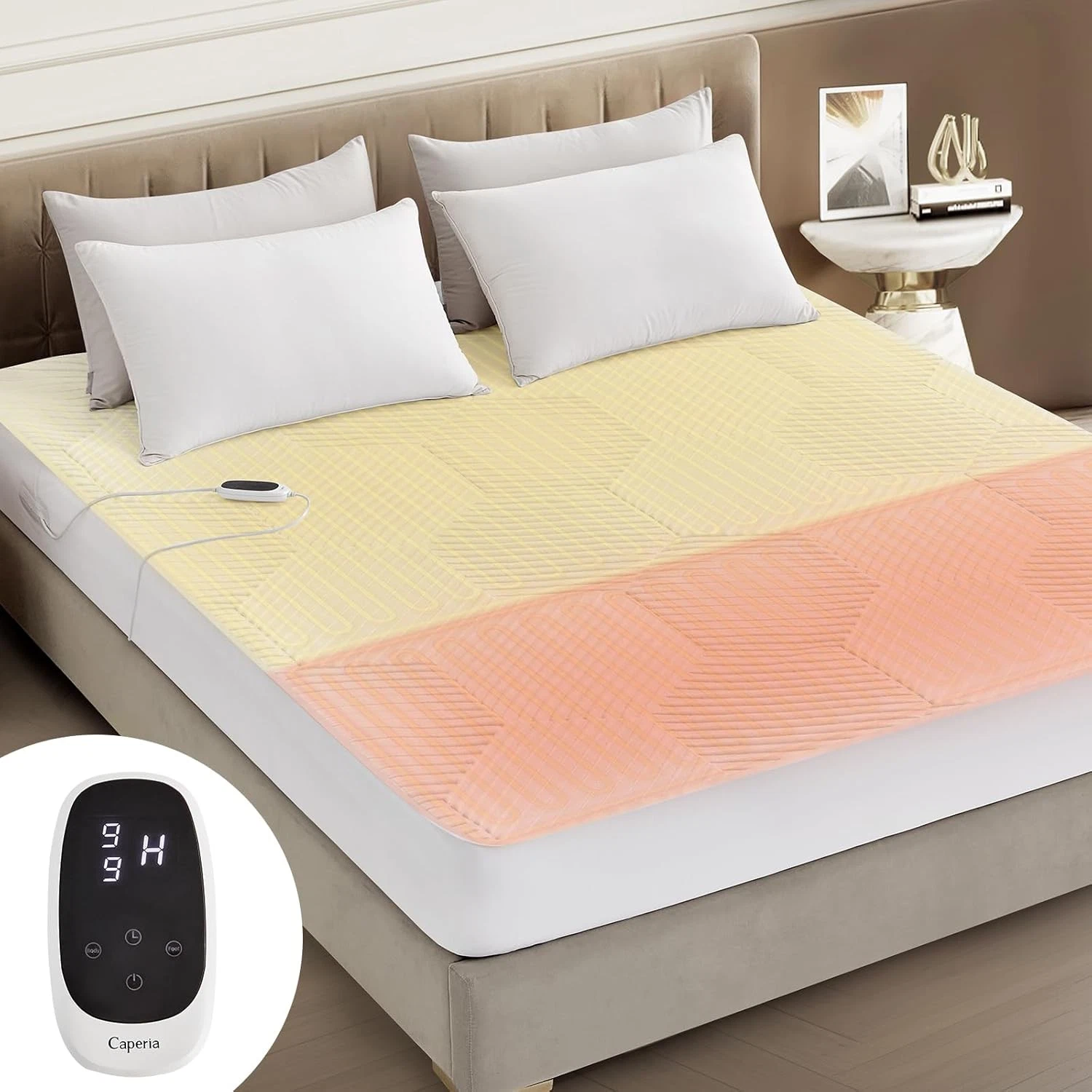 Multizone Waterproof Heated Mattress Pad Individual Body & Feet Electric