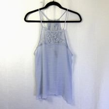 Womens Halter Tank Top Sz M Light Blue Crochet Lace Flowy Fairy Whimsy Goth