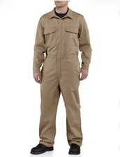 Carhartt Mens 101017 Flame Resistant Khaki Twill Work Coverall Sz 46 NWT 199 FR