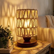 Small Rattan Lamp for Bedroom,Dimmable LED Boho Table Lamp for Bohemian-A