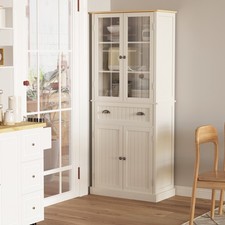 Kitchen Cupboard, 5-tier Storage Cabinet with Adjustable Shelves Drawer, Cream