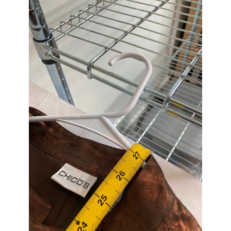 Chico's Womens Bronze Metallic Paisley Jacket Sz 3 XL Silk Linen Blend Dressy - Image 3 of 4