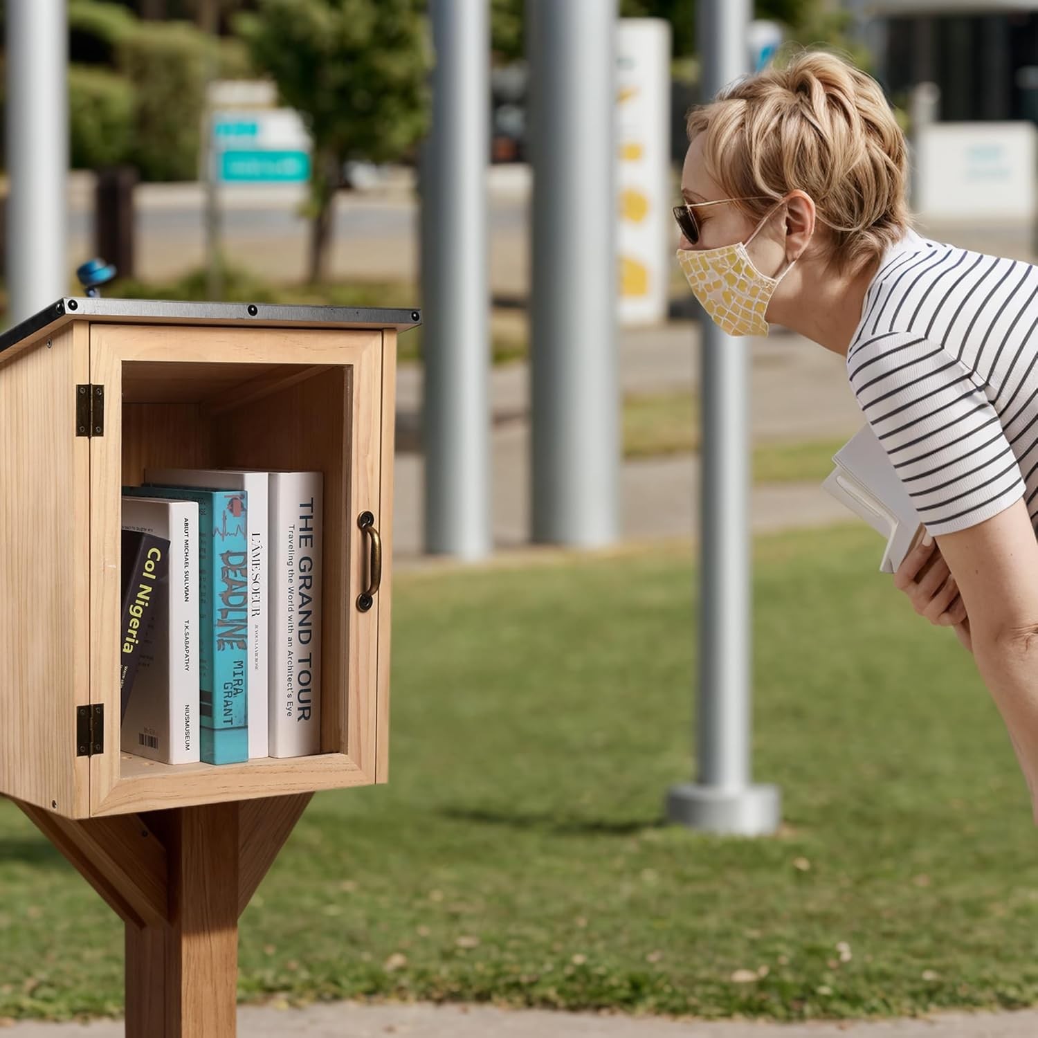 Outdoor Library Box with Little Library Mount,Diy Book Box outside Storage Cabin