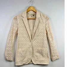 H&M Divided Lace Blazer Open Front Light Pink Bohemian Cropped Jacket Womens