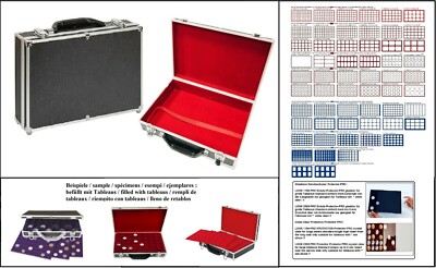 ALU-Großer-Münzkoffer-BLACK-LOOK-Münztableaus-blau-rot-dunkelrot