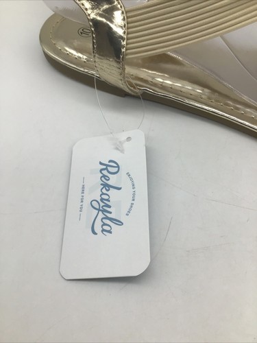 Rekayla Women’s Gold Sparkly Strappy Elastic Dressy T Strap Flat Sandals Sz. 10M - Picture 7 of 17
