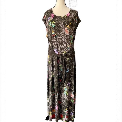 Johnny Was Zippy Tie Front Knit Midi Dress Jersey Floral Tropical XL Comfy Boho