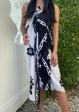 Hawaii Sarong Black White Hibiscus Coverup Pareo Hawaiian Luau Pool Dress 
