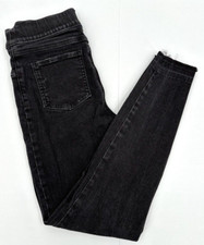 SPANX ELASTIC WAIST DISTRESSED RAW HEM SKINNY JEANS Women's Size XS BLACK
