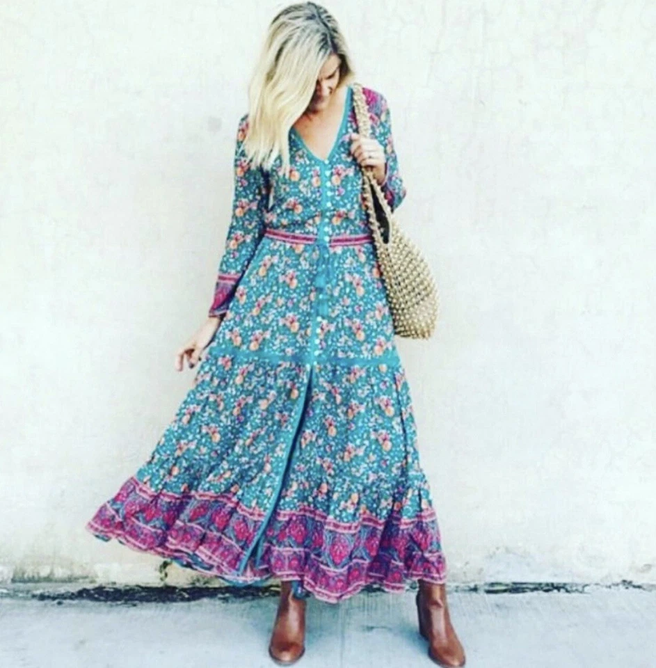 薄纱和蝙蝠 jamawar 玫瑰长裙和亲密套装佛罗伦萨绿色 全新 — 第 4/4 张图片