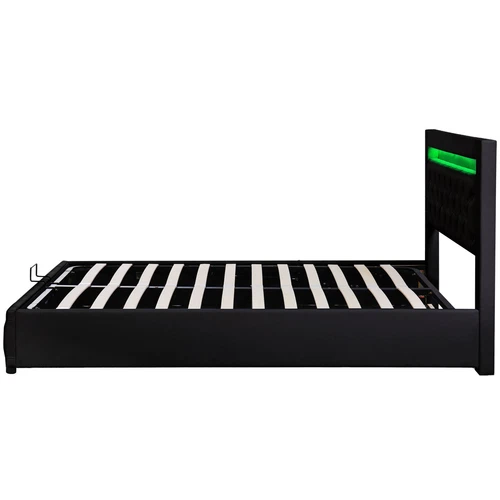 LED Light Functional Upholstered Bed with Slatted Frame and Storage Space - Picture 19 of 26