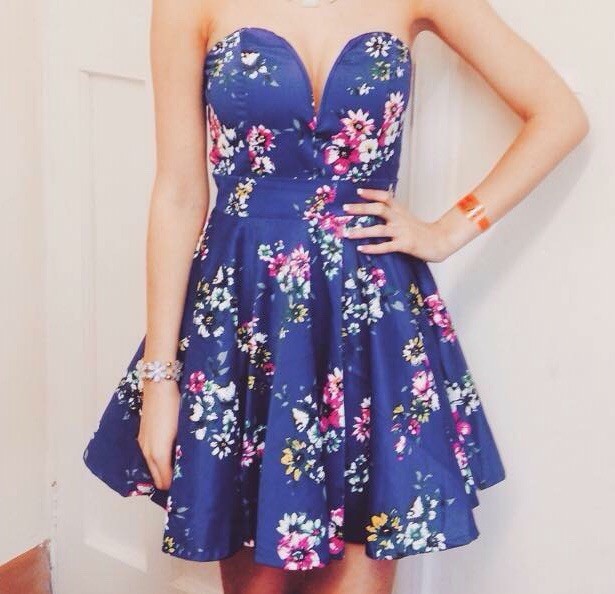 TFNC (ASOS) Blue Floral, Strapless Mini Cocktail Prom Dress - Size S (Fits  an 8) | eBay
