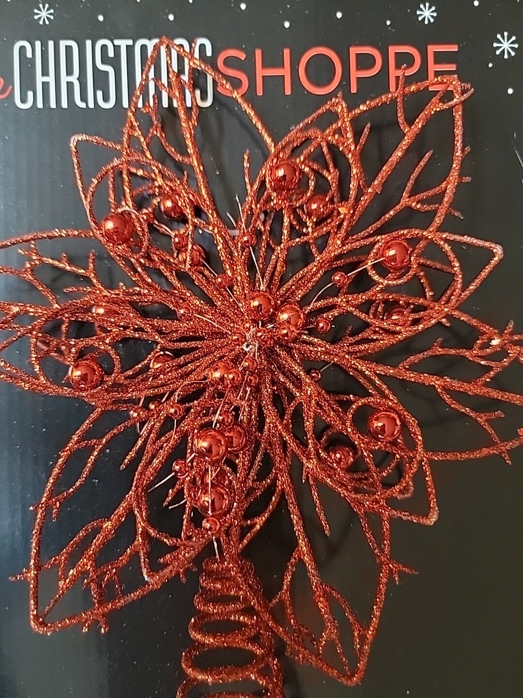 Christmas Red Flower Tree Topper Glitter Wire eBay