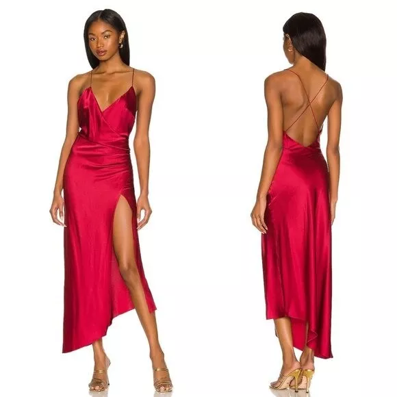 Red silk hotsell midi dress