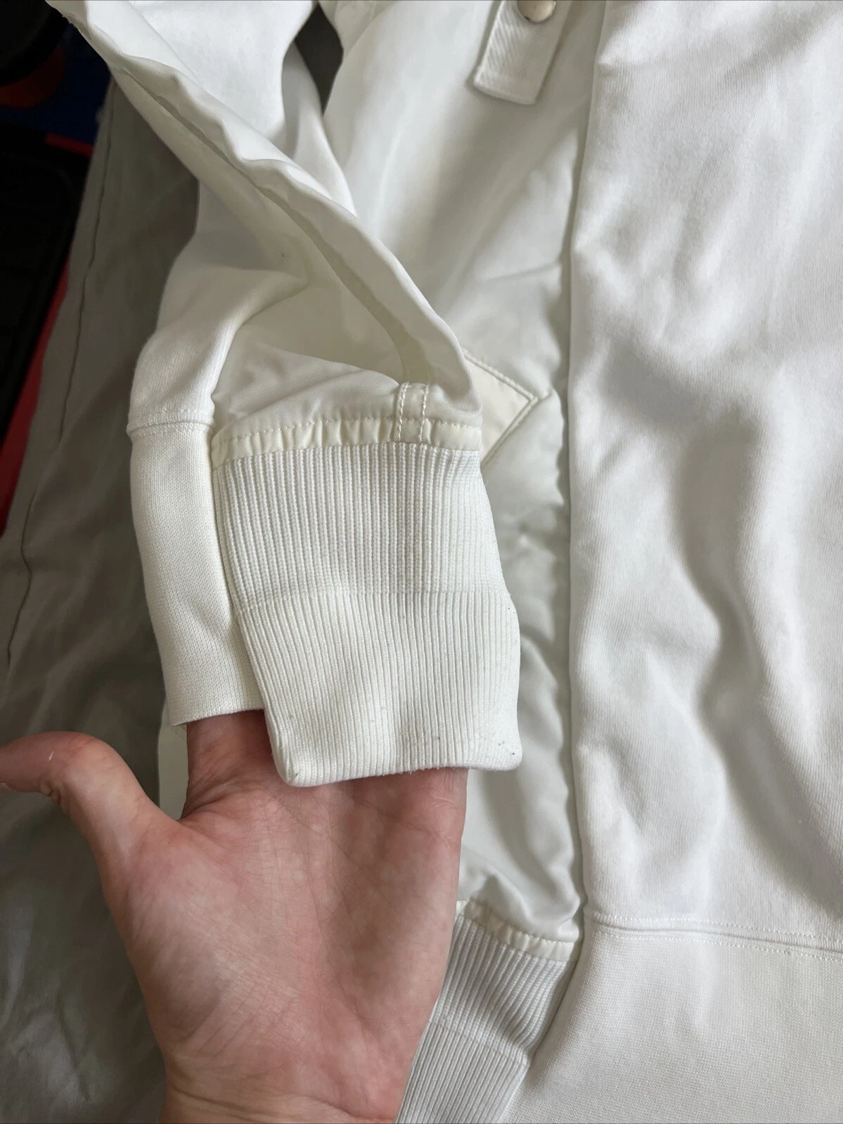 Felpa con cappuccio pullover unisex Nike x Sacai nuova di zecca bianca CW2419 100 taglia L con difetto