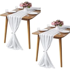 2 Pack 10Ft White Chiffon Table Runner Sheer 29x120 Inch for Romantic Wedding...