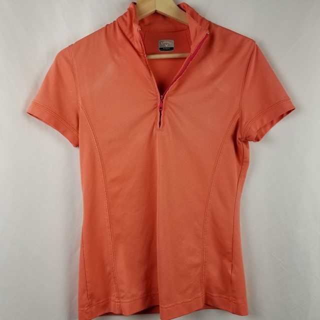 Callaway Womens Shirt Size S Orange Coral Golf Polo Mock