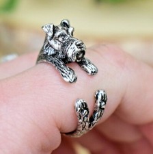 Anillo Schnauzer para perro - Anillo de animal envolvente ajustable - Regalo de amor para cachorro plateado