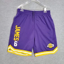 Los Angeles Lakers Men Activewear Shorts Large Purple LeBron James 6 Drawstring