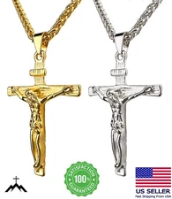 Stainless Steel Jesus Christ Crucifix Cross Pendant Chain Necklace For Men Women