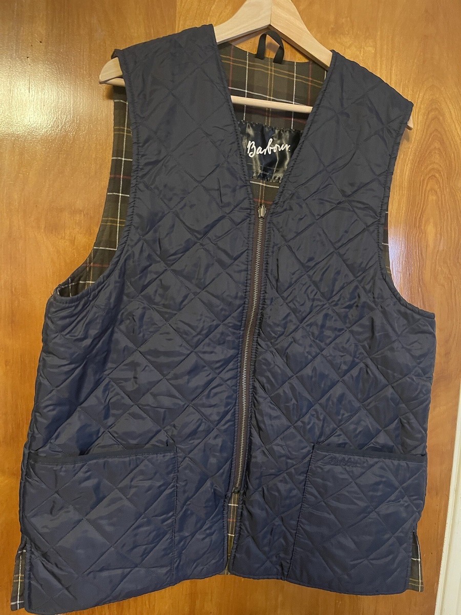 Vintage Barbour Quilted Plaid Vest Full Zip Size C44 /112CM Navy