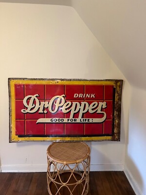 Vintage Drink Dr. Pepper sign vivid colors with rust but in good