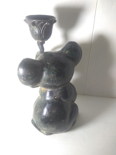 Metal Bronze Baby Elephant Trunk Up Candle Holder Good Luck - Picture 4 of 9