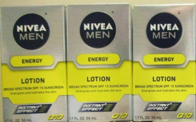 3x NEW NIVEA MEN Energy Lotion Q10 Broad Spectrum Sunscreen SPF15 * 1.7 oz 2017