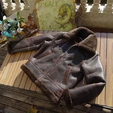 Washed Aged Sheep Shearling B6 Bomber Jacket Men's Genuine Fur Leather Jacket