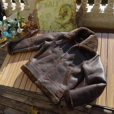 Washed Aged Sheep Shearling B6 Bomber Jacket Men's Genuine Fur Leather Jacket