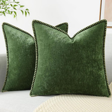 Chenille Soft Spring Throw Pillow Covers 18X18 Set of 2, Farmhouse Velvet Dec...