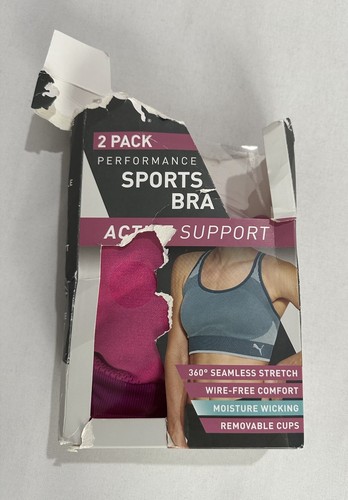 Womens PUMA Logo 1 of 2pack Performance Sports Bra UK S 32C,D/34A,B in Pink - Picture 3 of 5