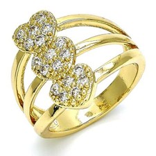 14K GOLD PLATED RING WITH 3 HEARTS AND WHITE CUBIC ZIRCONIA SIZES 7  8 M89-90