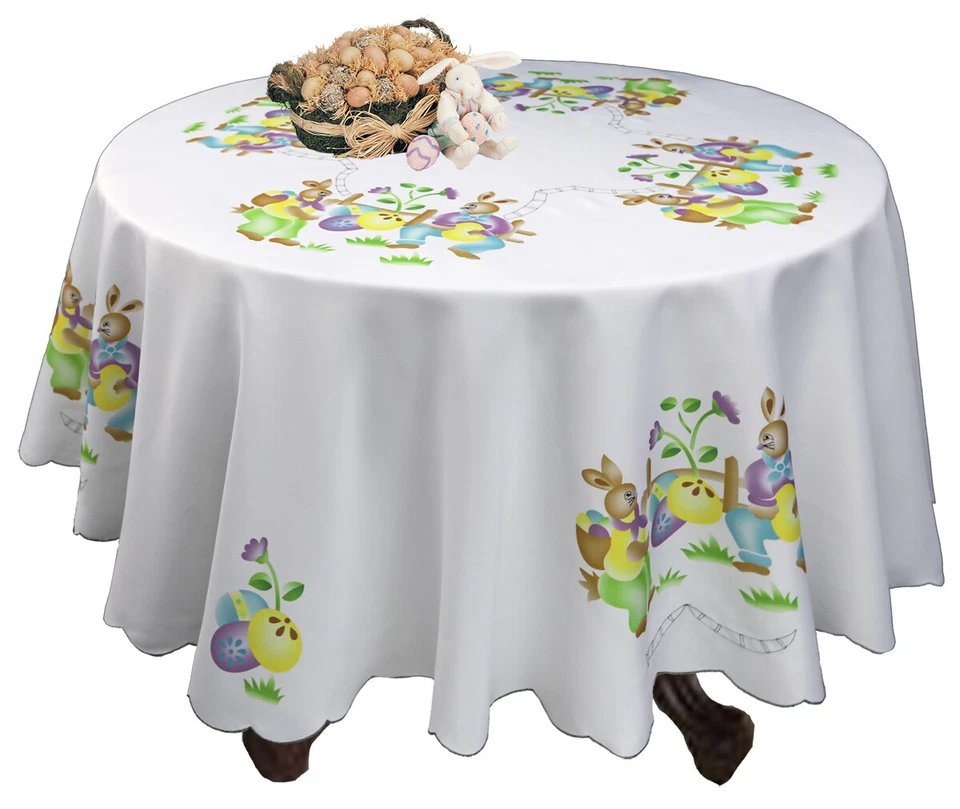 Easter Bunny White Fabric Tablecloth 68x84",68x104" Rectangular, 68" Round 3284 - Image 2 of 3