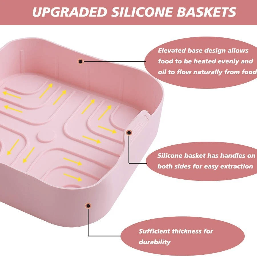 Air Fryer Square Silicone Liners Basket Non-Stick, Non-Toxic BPA Free, 1PC Pink