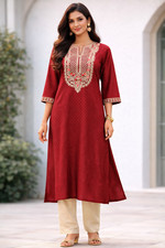 Maroon Gold Zari Lattice Stone Embroidered Lo...