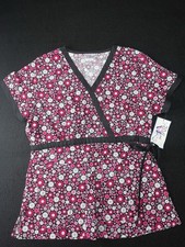 Willow Brook Women's Floral Medical Scrub Top Pink White Black Size S