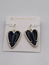 NWT KENDRA SCOTT ANSLEY HEART GOLD DROP EARRINGS IN Black Quartz