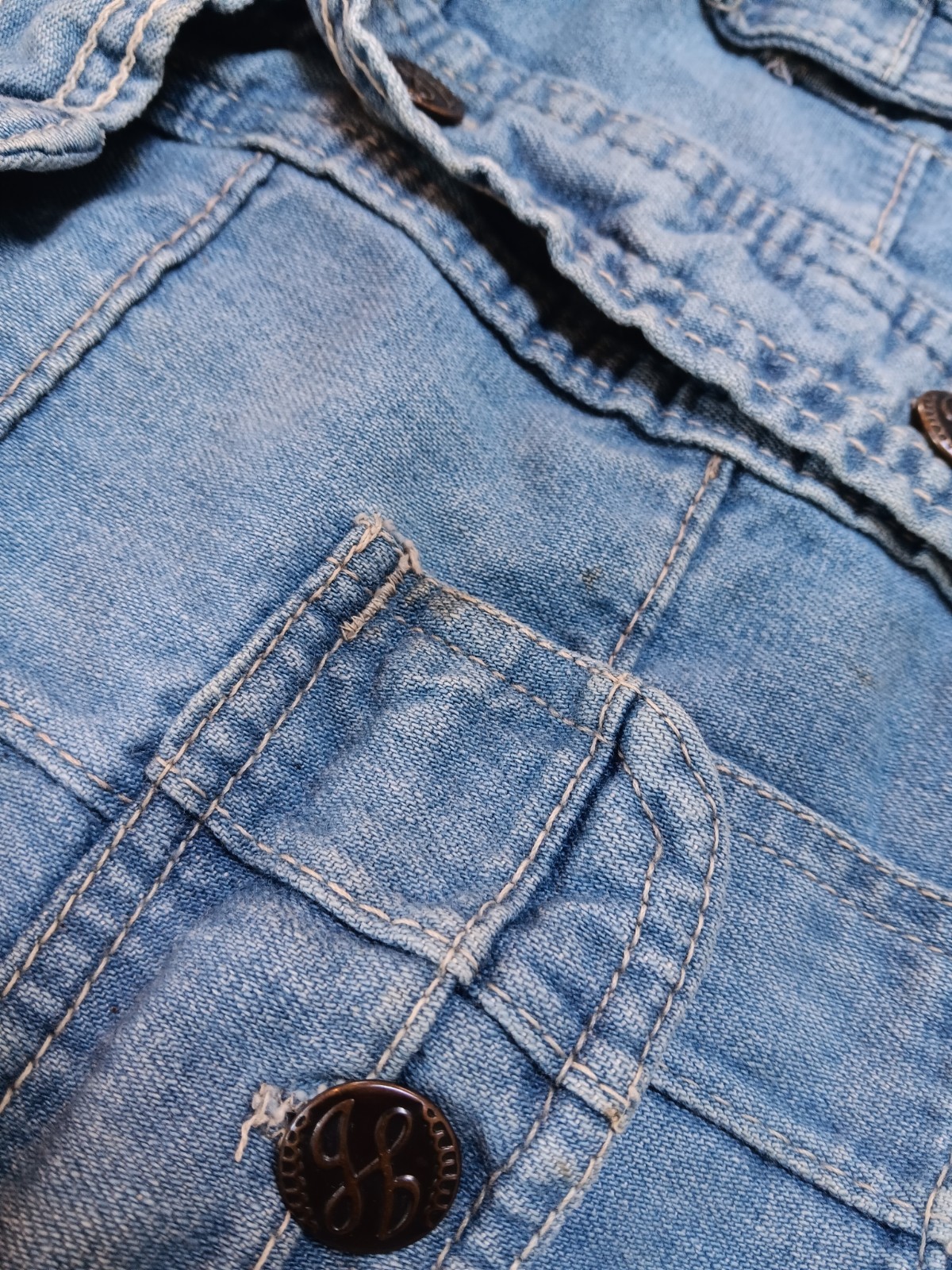 Vintage Retro 1970s Windowpane Patchwork Denim Sh… - image 7