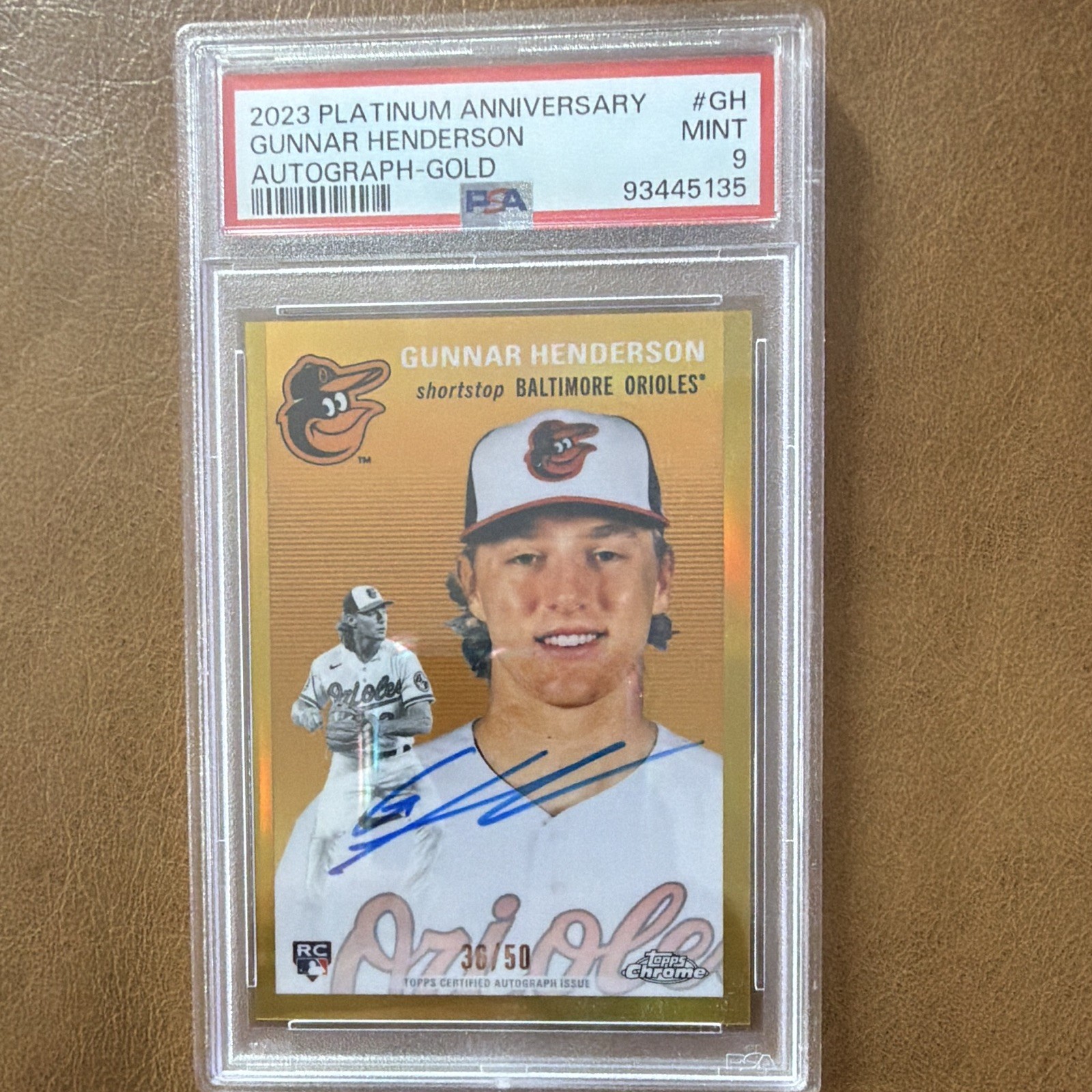2023 Topps Chrome Platinum Anniversary Gunnar Henderson RC Auto Gold /50 PSA 9