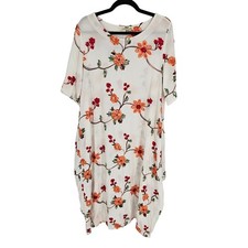 ME Womens Sz 2Xl Short Sleeve Midi Dress White w/ Embroidered Flowers