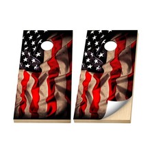 Premium Cornhole Vinyl Wraps - 3M Decal -Vintage Distressed Waving American Flag