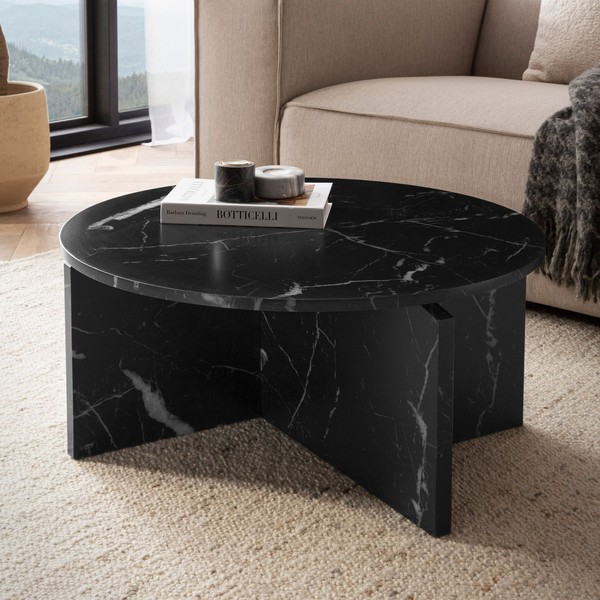 Couchtisch FineBuy 70 Cm Wohnzimmertisch Schwarz Marmor Optik Groß Kaffeetisch-image