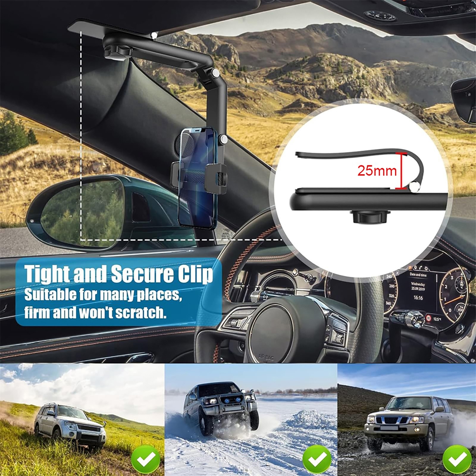 Multifunctional Car Phone Holder Rotatable Sun Visor Cell Phone Holder For Car U