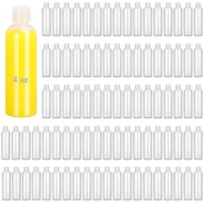 90 Pack 4 oz Plastic Bottles with White Top Caps, Clear Flip Top Plastic Bott...