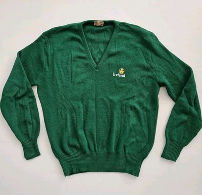 Vintage Mc Ardle Ireland Pullover Sweater Mens V Neck Sz L Or 40 Emerald Green 