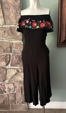 Umgee black  Embroidered Fiesta Off Shoulder Boho Dress, sz S jumsuit  pockets