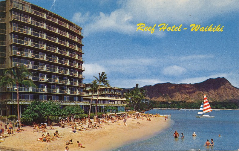 HI - DIAMOND HEAD and REEF HOTELS WAIKIKI BEACH - postcard