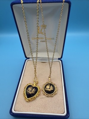 1308. Vintage Limoges Castle France Porcelain Pendant Necklace Lot Gold Tone 